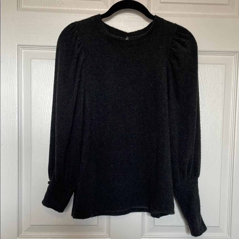 Madewell Sweater Brushed Small Pullover Charcoal Gray Puffy Long Cuffs - Picture 3 of 12